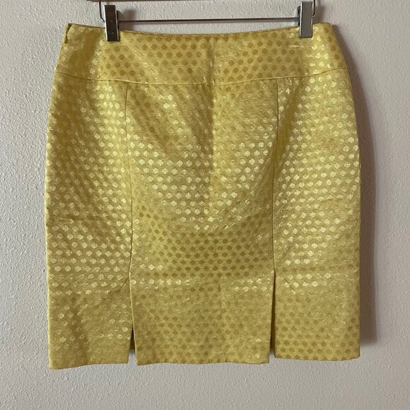 Antonio Melani Yellow Jacquard Polka Dot Pencil Skirt Size 8 - Picture 5 of 11